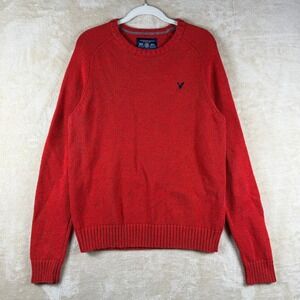 American Eagle Men's M Athletic Fit Blue Speckled Pullover Sweater Elbow Patches